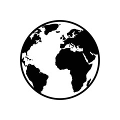Fototapeta premium Black and White Silhouette of Planet Earth Globe Icon