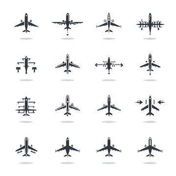 Airplane icons in various flight positions.