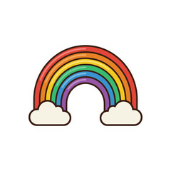 Naklejka premium A bright and cheerful graphic illustration of a classic rainbow with vibrant color bands and two whimsical clouds, evoking feelings of positivity, hope, and the beauty of nature