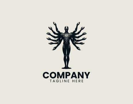 Multi-armed celestial humanoid silhouette spiritual black vector logo