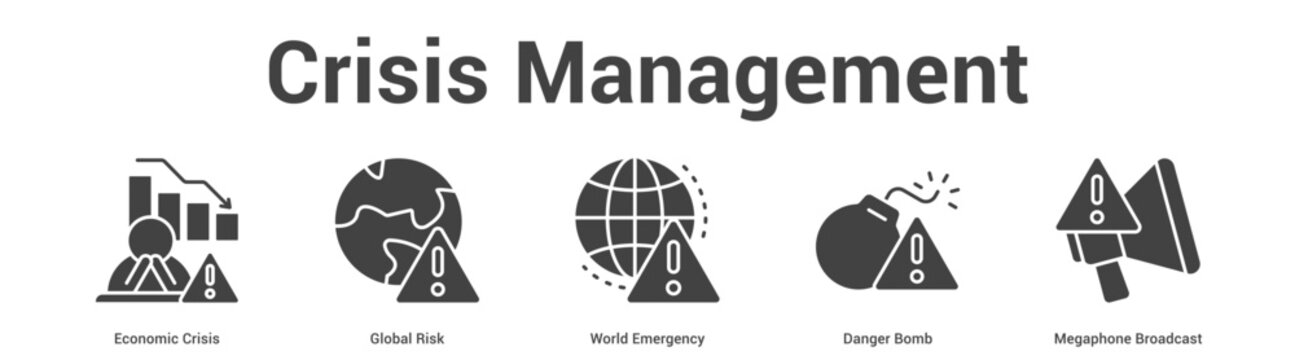 Crisis Management web banner icon set vector illustration concept for business with icon of Economic Crisis, Global Risk, World Emergency, Danger Bo.