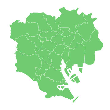 分割できる東京都23区の地図のイラスト（緑色）　