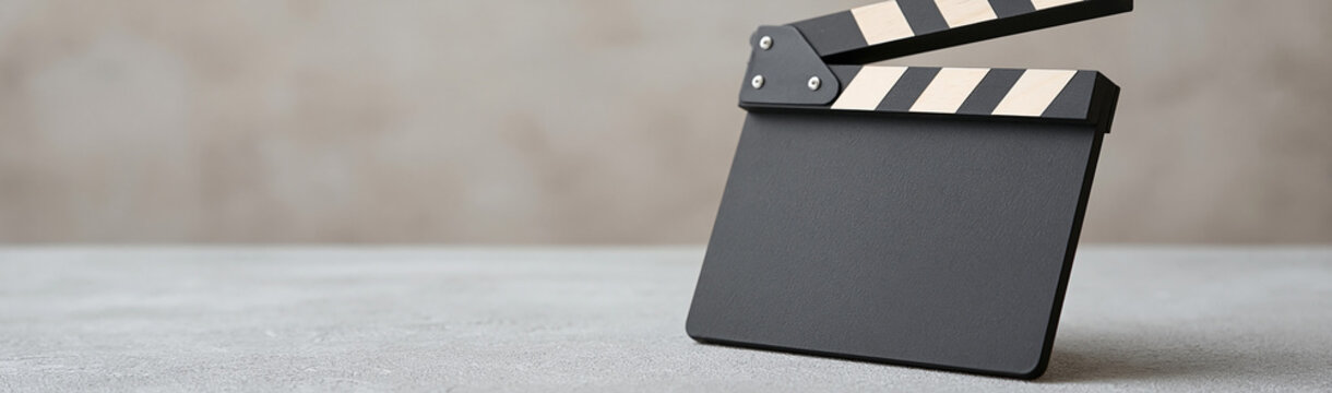 Movie Clapperboard: A classic movie clapperboard, the iconic symbol of filmmaking, rests ready to capture the magic of the next scene.