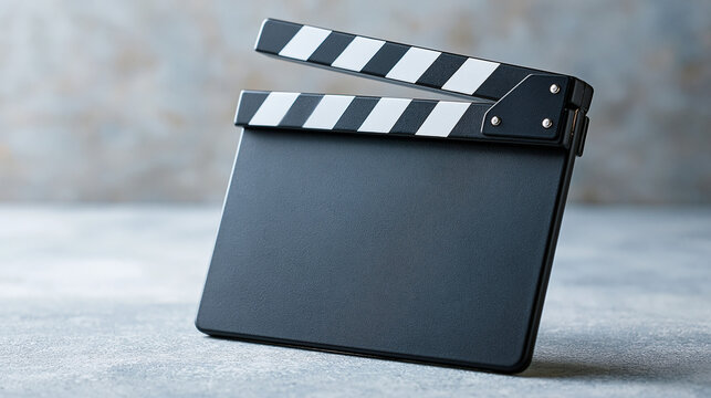 Movie Clapperboard: A cinematic clapperboard stands ready on a textured surface, poised to mark the start of a film production. A symbol of film, storytelling, and the magic of movies. 