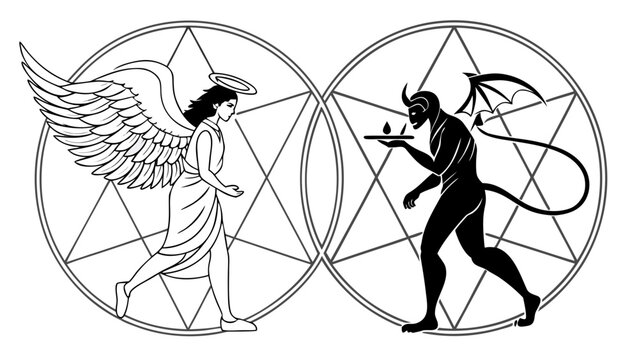 Angel and Demon Vector Illustration Representing Good and Evil