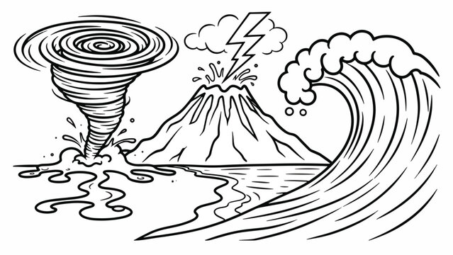 Tornado wave and volcano natural disaster.