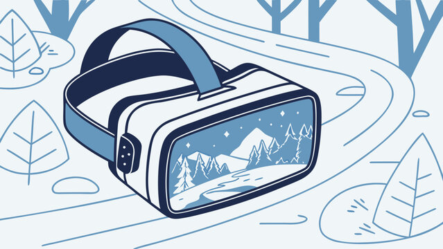 Virtual Reality VR Headset with Winter Mountain Landscape View