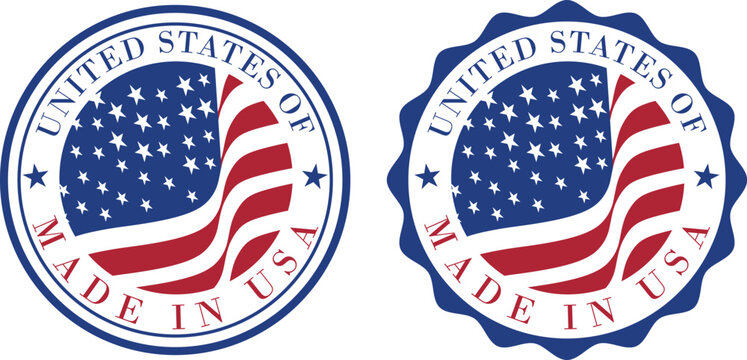 Made in USA Label Set. Made in USA, stamp circle logo vector design with United States flag element.