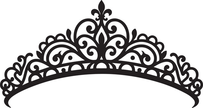 Black tiara, crown silhouette, ornate headpiece, elegant accessory, royal vector icon