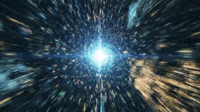 A swirling vortex of digital data and light creates a mesmerizing tunnel effect, suggesting a journey through cyberspace or a futuristic portal.
