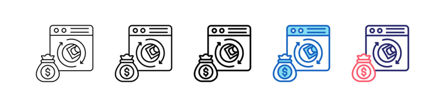 Money Laundering Icon In 5 Different Styles Set Collection.   