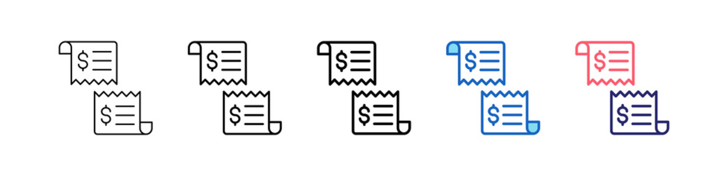 Split Bill Icon In 5 Different Styles Set Collection.   