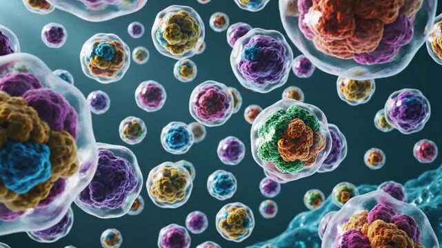 Colorful cell structure under microscope emphasizing modern aesthetics and minimalist design