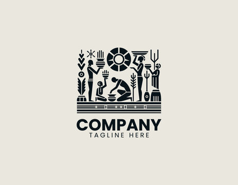 Tribal people silhouette cultural vector illustration on white background