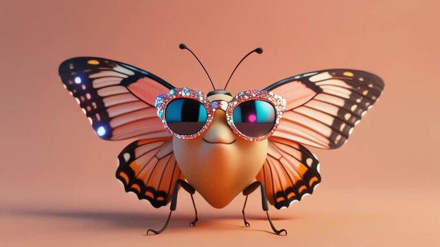 Cute Animated Butterfly Character with Sparkling Sunglasses 4K Generative AI