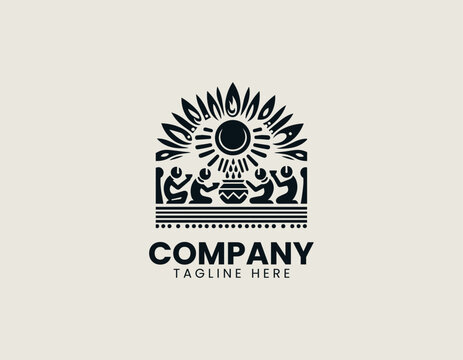 Tribal people silhouette cultural vector illustration on white background