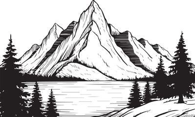 Fototapeta premium Pine forest foreground with mountain range