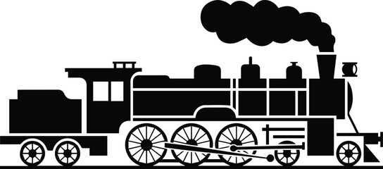 Naklejka premium Steam engine profile on railway tracks