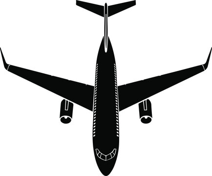 Passenger airplane top view showing cockpit and windows