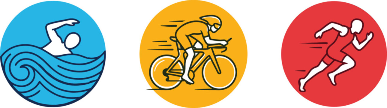 Triathlon sports icons set