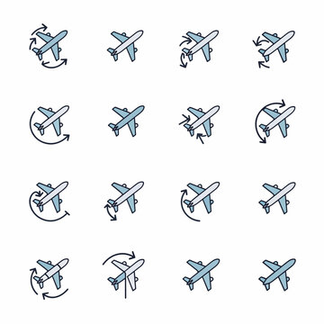 Airplane icons in various orientations.