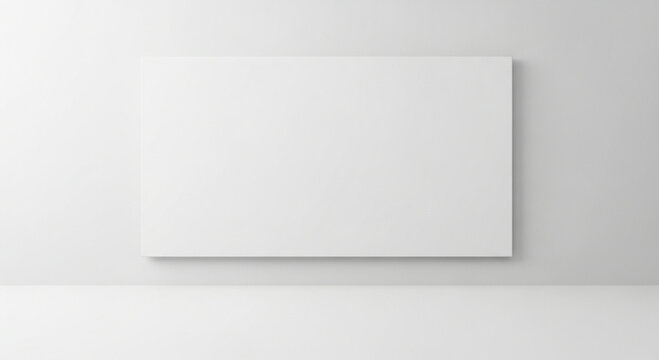 Panel display stands horizontally on a neutral surface within a well lit gallery space offering a versatile area for artistic prints and corporate presentations that require a minimalist aesthetic.