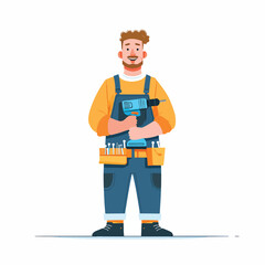 Fototapeta premium Man wearing blue overalls and tool belt.