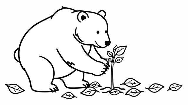 A polar bear planting a sapling.