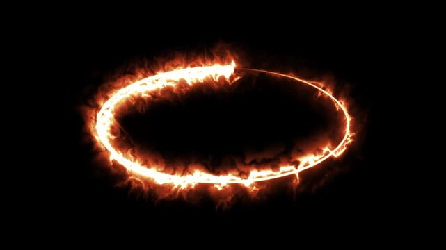 Fiery glowing oval ring frame border animation isolated on black background video.