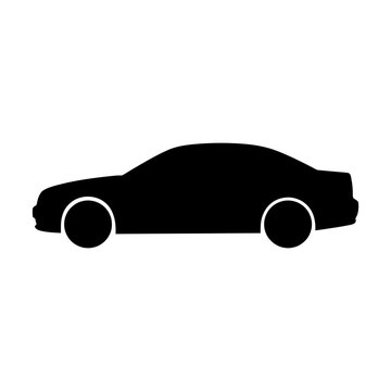Black silhouette of a generic sedan car viewed from the side on a white background, representing personal transport.