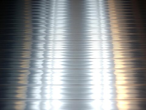 Polished metal surface with fine parallel lines reflecting light,  chrome,  detail