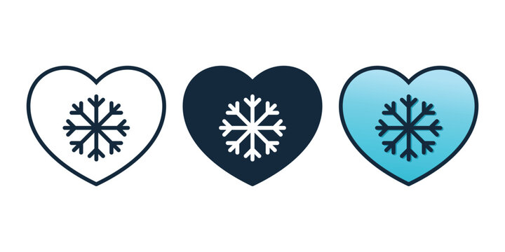 Cold Heart Symbol Icon with Snow Symbol, Emotionless Love. Frozen Emotion. Vector Illustration