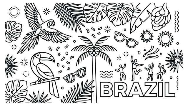 Brazil tropical vacation destination with dancing people and palm trees.