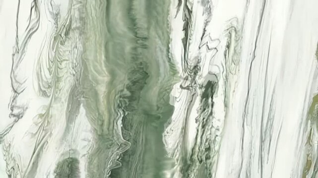Abstract fluid art painting with shades of green, white, and grey. Liquid marble effect and swirling acrylic colors texture.