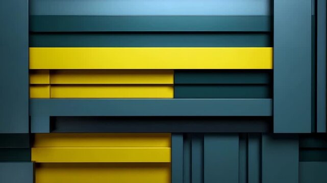 Shapes and colors form a unique arrangement on display. Different frames show the layout of blue and yellow in an abstract design. Details emerge as the shapes shift.