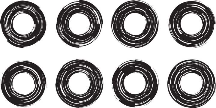 Black, metallic, coil spring, wire, 3D, vector icons, set of 6