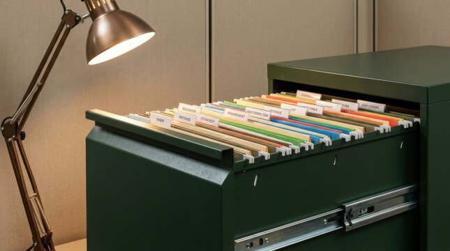 Organized filing cabinet filled with hanging folders and labels, ready for efficient document management