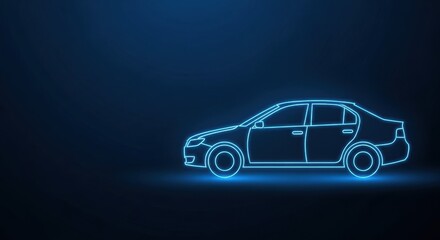Fototapeta premium Sleek Neon Blue Electric Car Outline on a Dark Digital Background, Representing Future Automotive Technology and Innovation