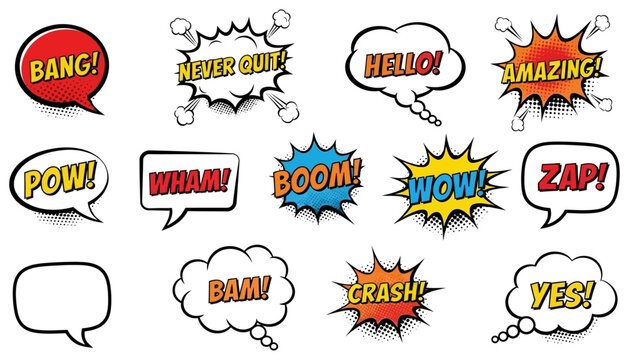 Vintage comic book speech bubbles and sound effects collection