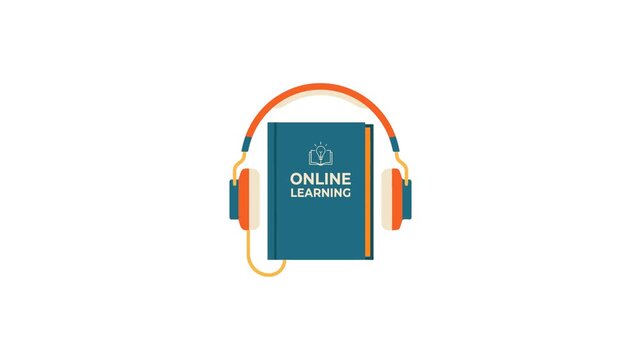 Headphones encircling an educational book symbolize the immersive experience of modern online learning platforms for students and lifelong learners.
