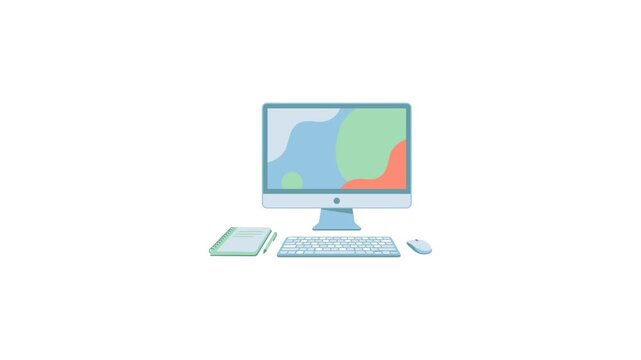 Computer workstation featuring a sleek desktop monitor and keyboard provides a clean setup for professional digital tasks in a modern workspace.