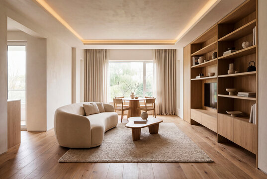 Luxury Residential Lounge Interior With City Window View