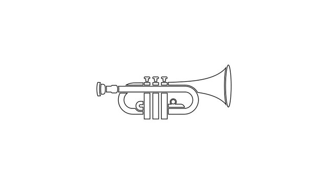 Trumpet musical instrument is shown as a clean line art vector illustration representing classical music and jazz performance art for educational materials.