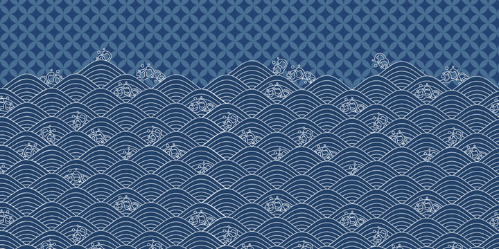 Traditional Japanese Wave Pattern With Blue Background