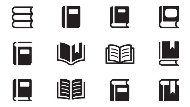 Book icon set. simple isolated flat vector icons of books, open books, and book stacks.
