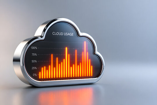 Glowing Cloud Usage Meter With Rising Data Spikes