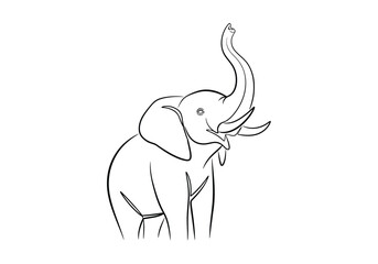Minimalist single continuous line drawing of a happy elephant with trunk raised © StockSynergy