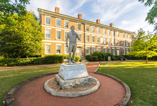 Abraham Baldwin, the first President of UGA, monument in front of the Old College on the University of Georgia campus in Athens, Georgia.