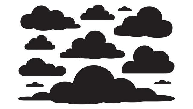 Various black cloud silhouettes and fluffy smoke shapes for weather and environment graphics