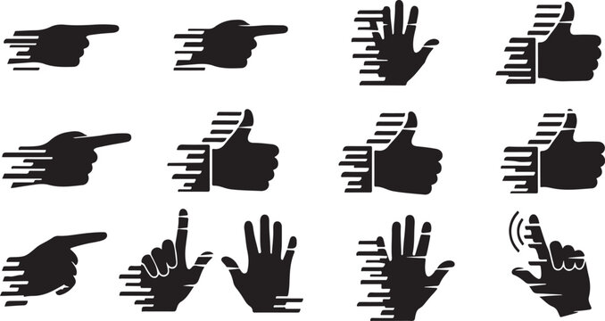 Hand gestures icons set in black and white